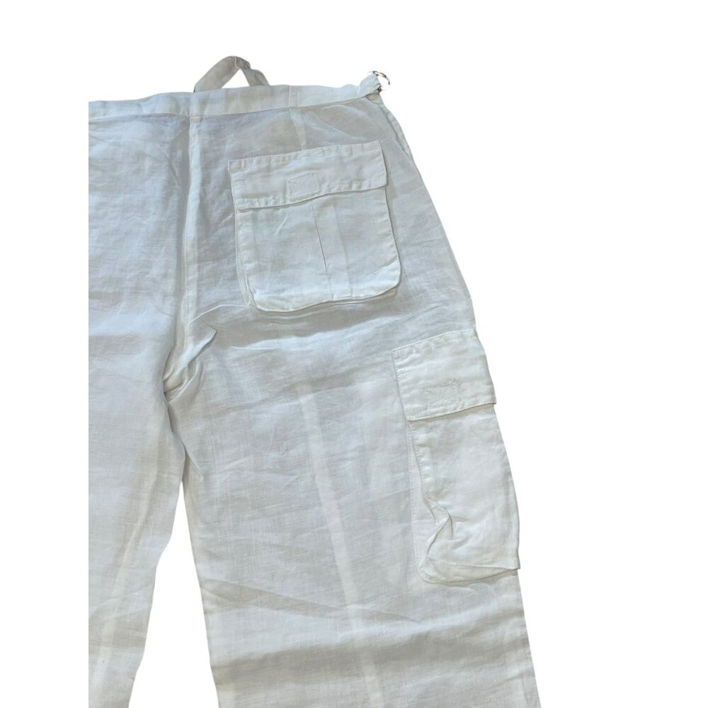 White Linen‎ Cargo Pants Miss Edith Size S Lightweight & Breathable With Pockets - Picture 8 of 12